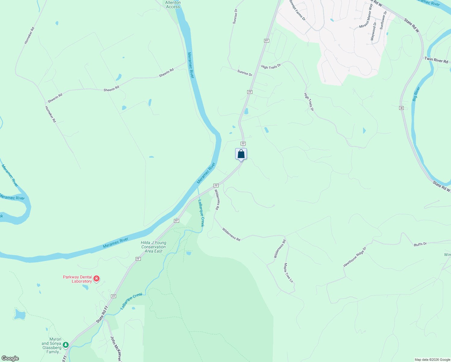 map of restaurants, bars, coffee shops, grocery stores, and more near 2940 State Highway FF in Eureka