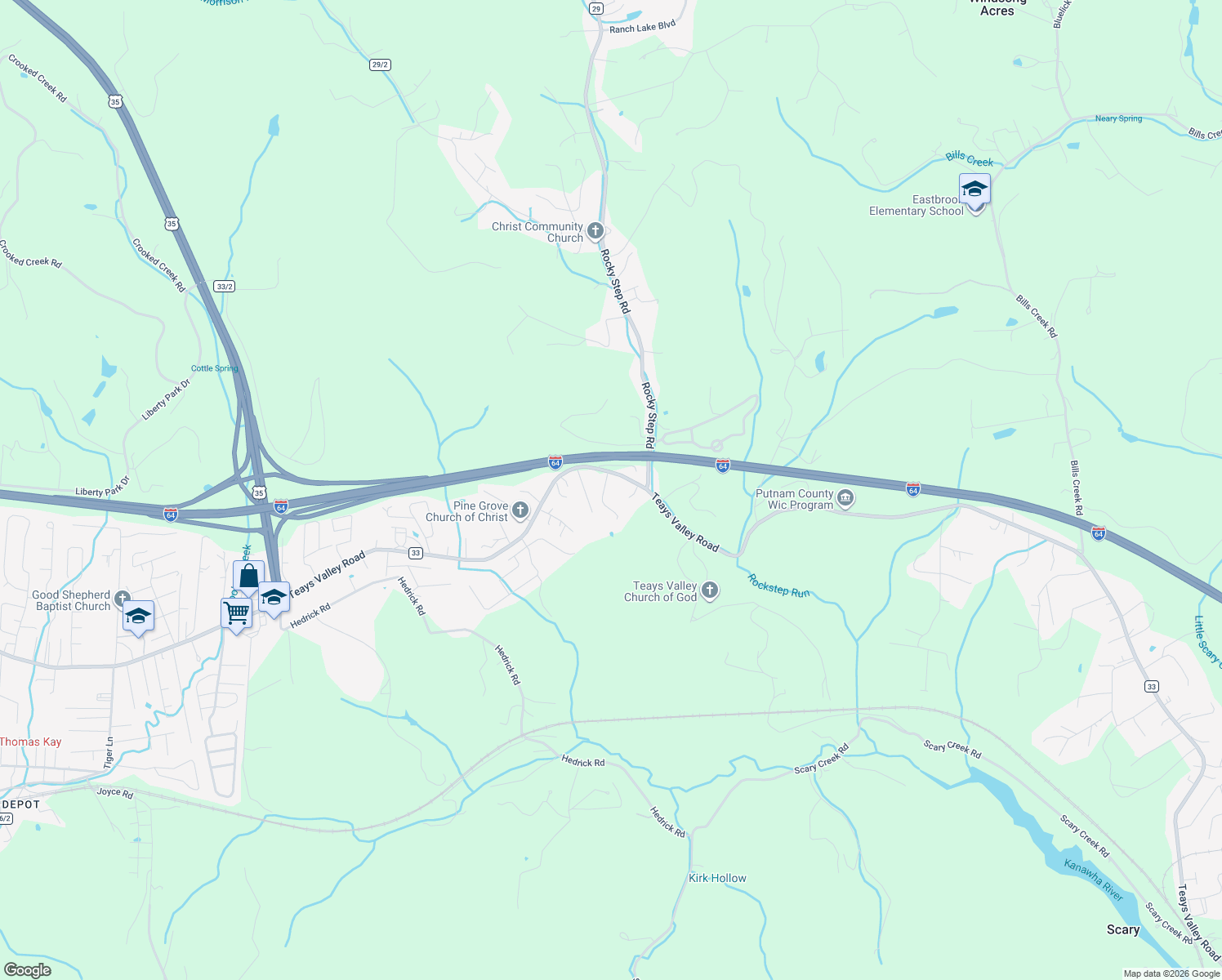 map of restaurants, bars, coffee shops, grocery stores, and more near 7808 Teays Valley Road in Teays Valley