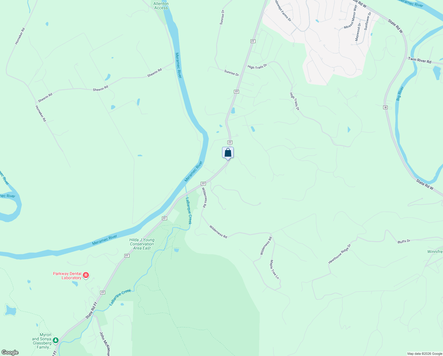 map of restaurants, bars, coffee shops, grocery stores, and more near 2940 State Highway FF in Eureka