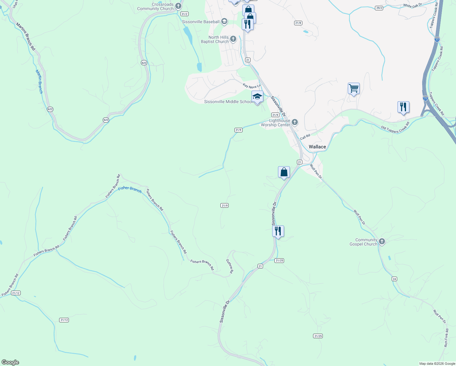 map of restaurants, bars, coffee shops, grocery stores, and more near 1820 Mundy Hollow Road in Charleston