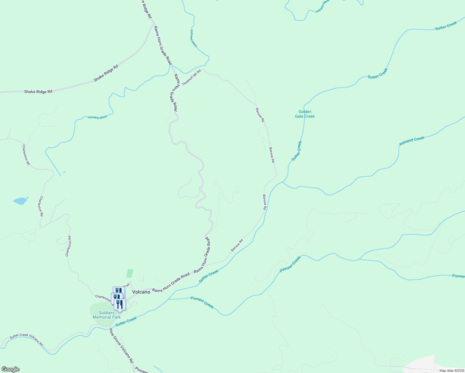 map of restaurants, bars, coffee shops, grocery stores, and more near 17050 Rams Horn Grade Road in Volcano