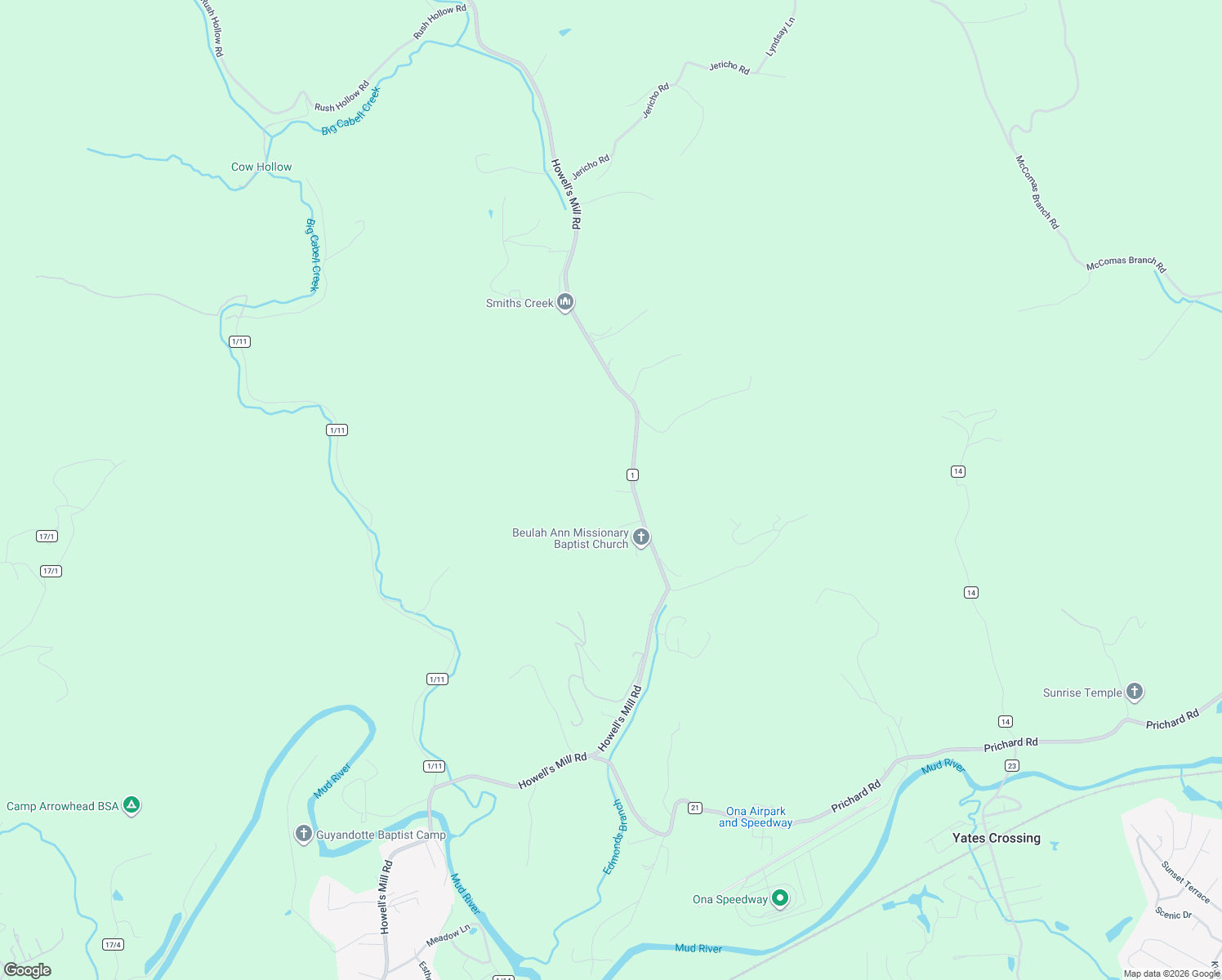 map of restaurants, bars, coffee shops, grocery stores, and more near 3796R Howell's Mill Road in Ona