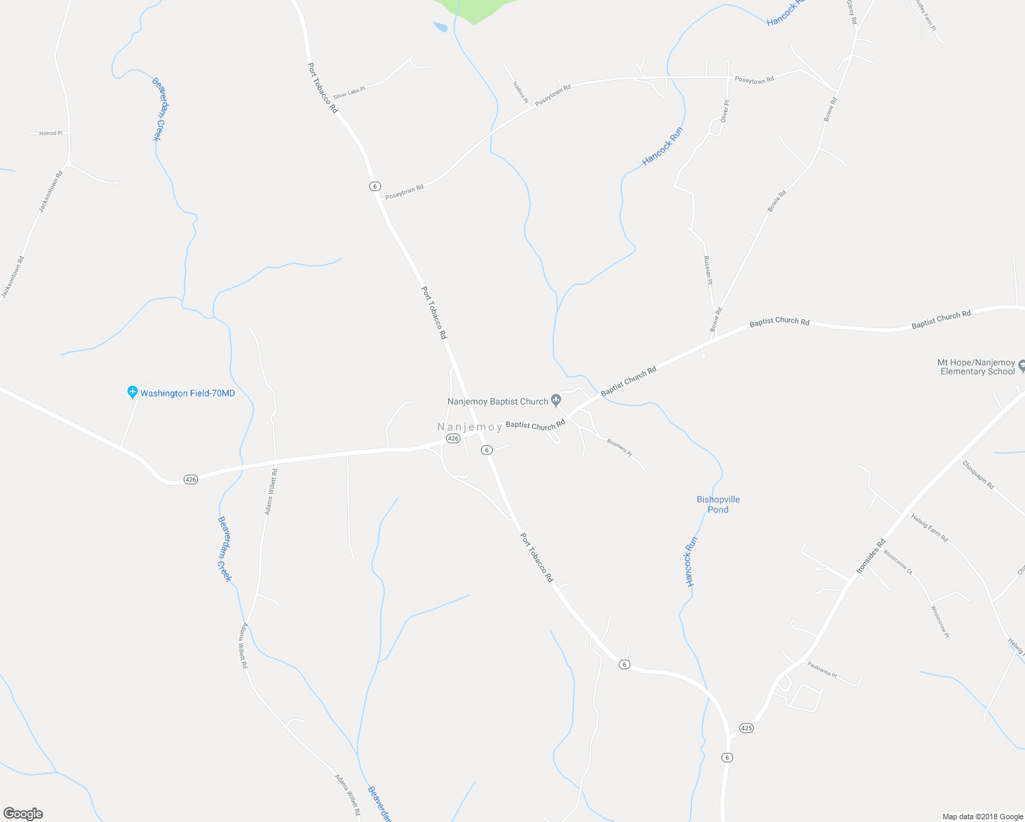 map of restaurants, bars, coffee shops, grocery stores, and more near 2910 Baptist Church Road in Nanjemoy