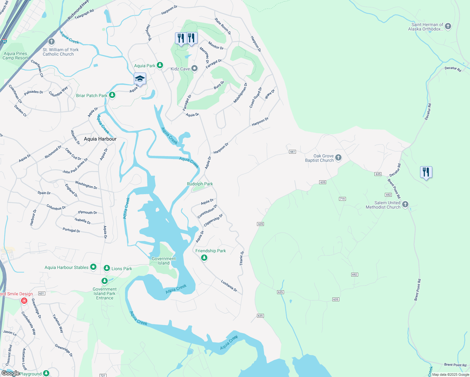 map of restaurants, bars, coffee shops, grocery stores, and more near 317 Norman Road in Stafford
