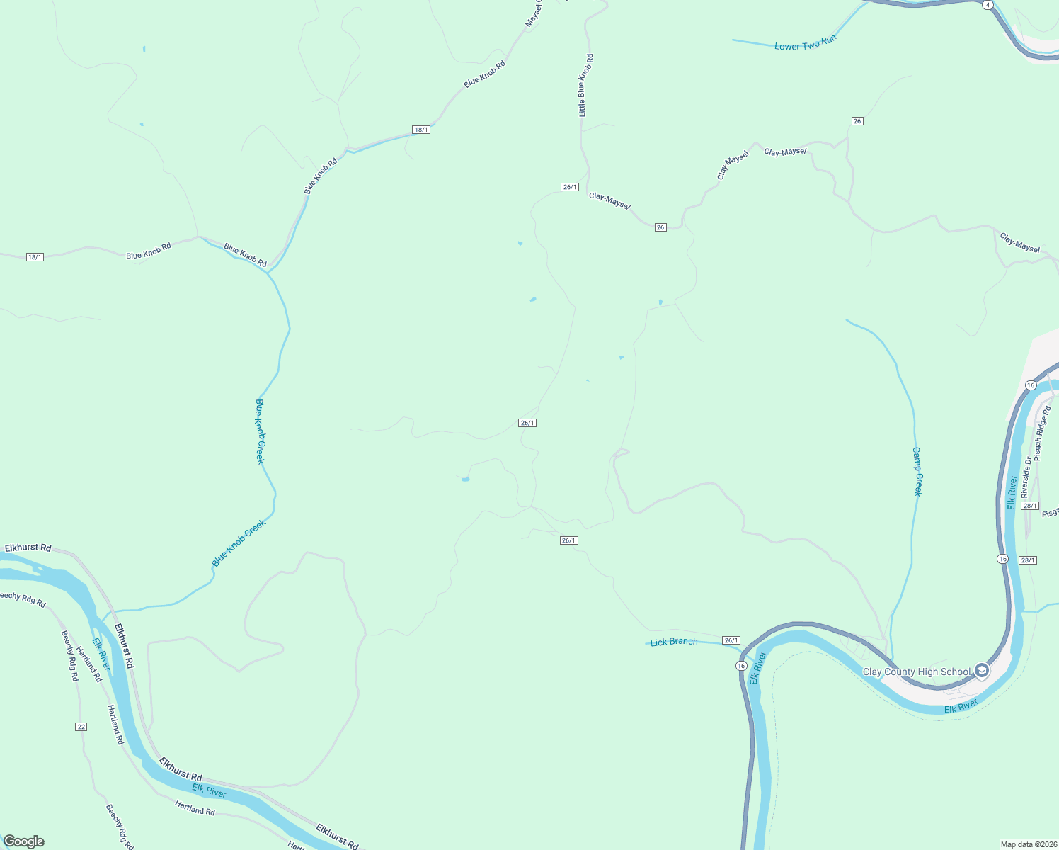 map of restaurants, bars, coffee shops, grocery stores, and more near Little Blue Knob in Maysel
