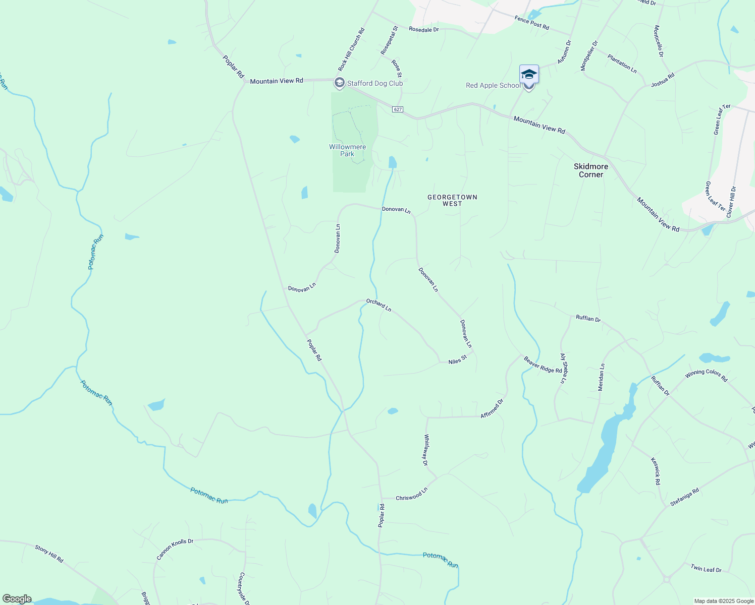 map of restaurants, bars, coffee shops, grocery stores, and more near 88 Orchard Lane in Stafford
