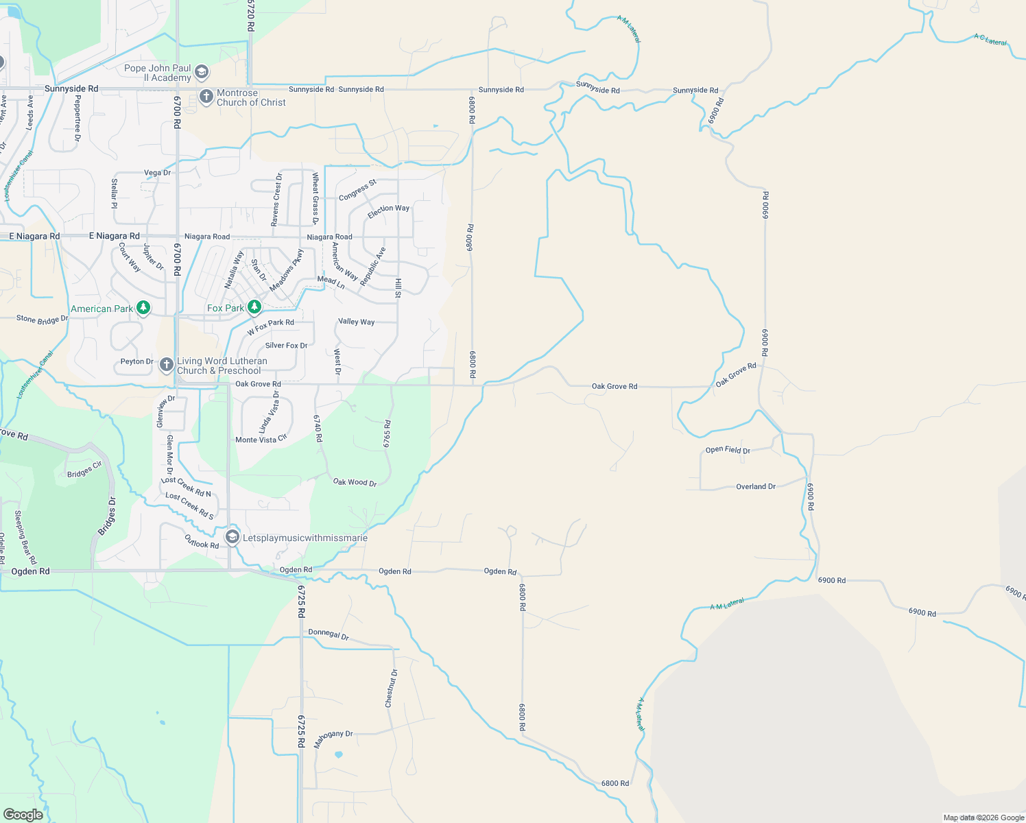 map of restaurants, bars, coffee shops, grocery stores, and more near 68128 E Oak Grove Rd in Montrose