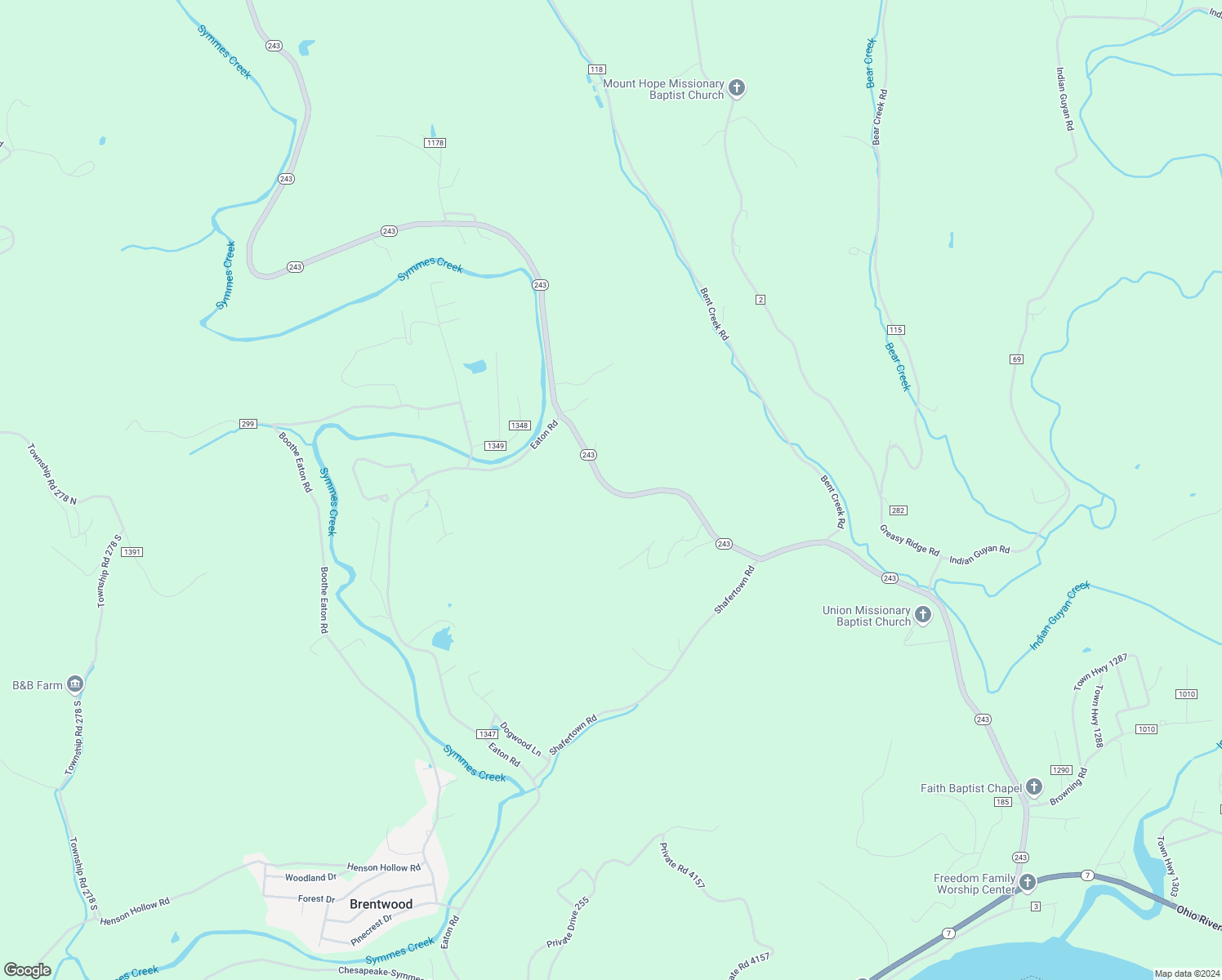 map of restaurants, bars, coffee shops, grocery stores, and more near Ohio 243 in Chesapeake