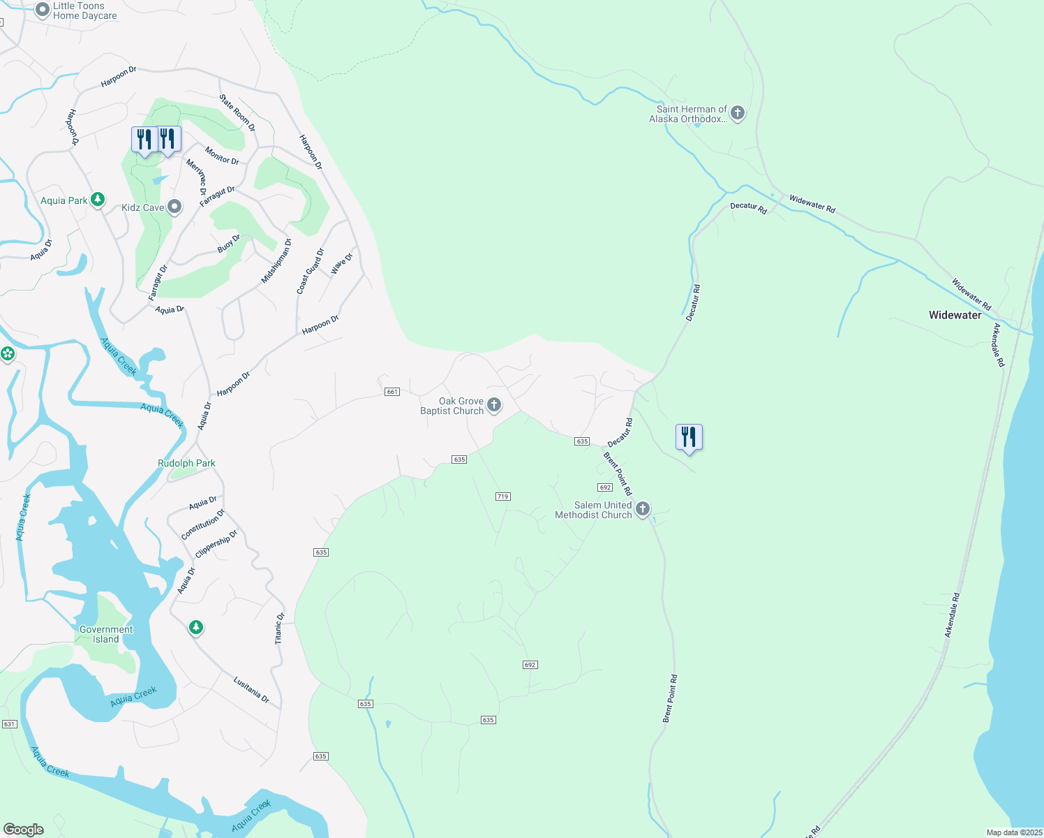 map of restaurants, bars, coffee shops, grocery stores, and more near 393 Decatur Road in Stafford