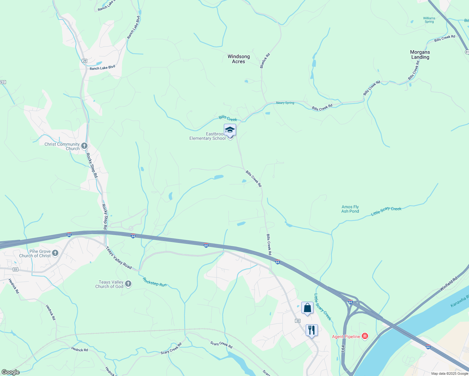 map of restaurants, bars, coffee shops, grocery stores, and more near 135 Rebecca Drive in Winfield