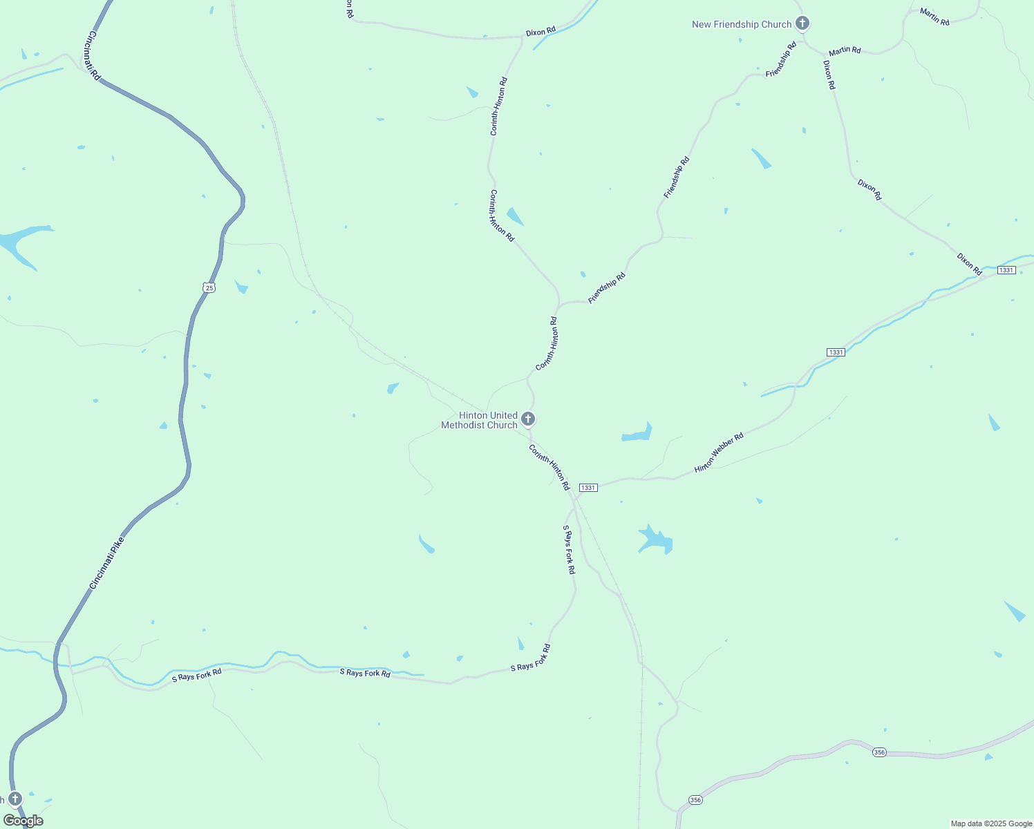 map of restaurants, bars, coffee shops, grocery stores, and more near 323 Corinth-Hinton Road in Sadieville