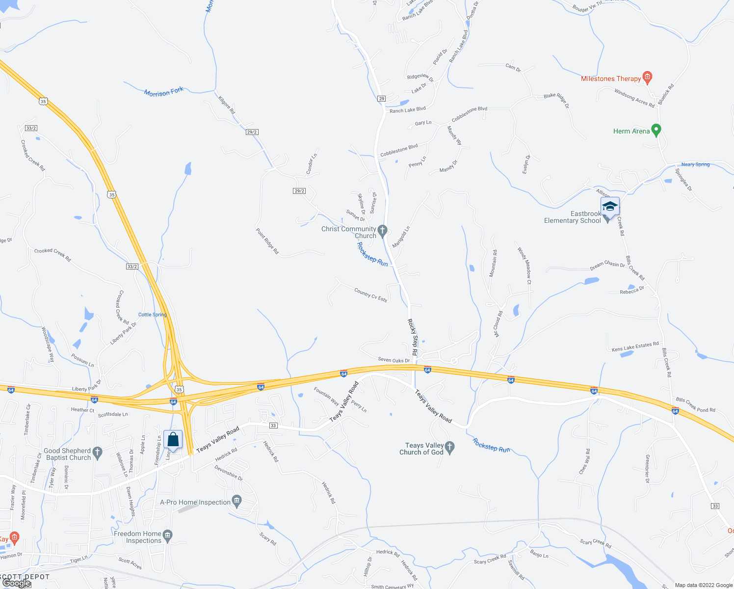 map of restaurants, bars, coffee shops, grocery stores, and more near 277 Country Cove Estates in Scott Depot