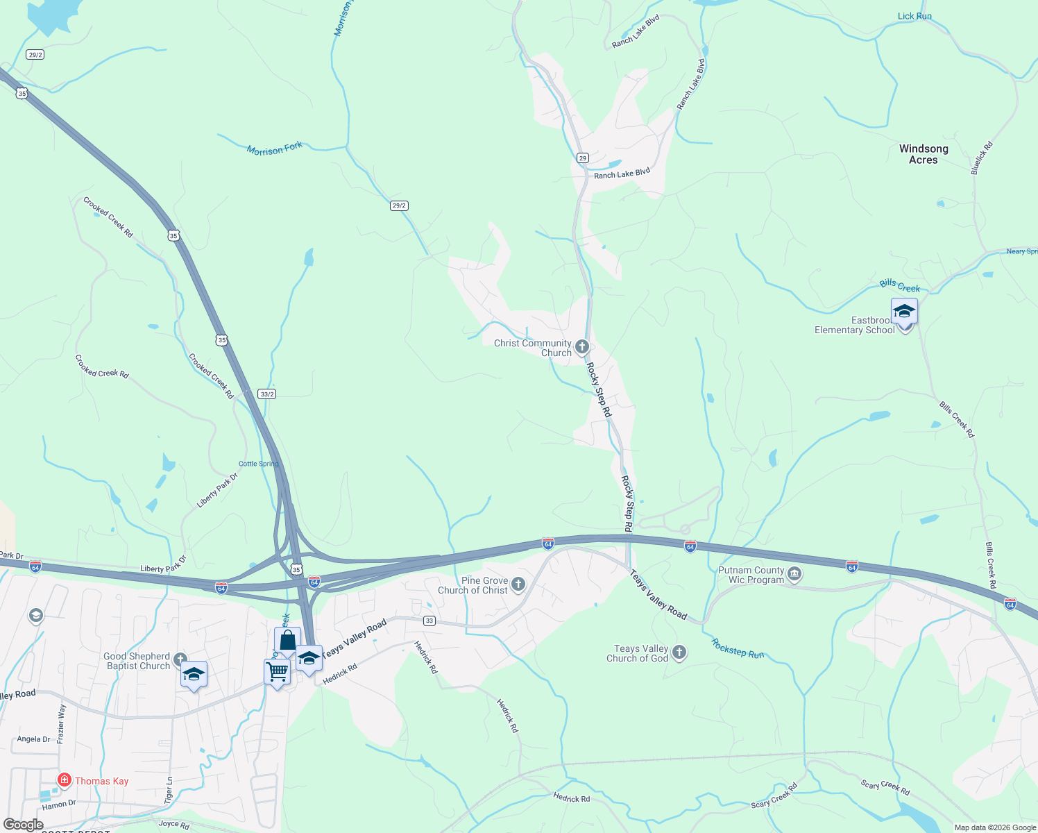 map of restaurants, bars, coffee shops, grocery stores, and more near 357 Country Cove Estates in Scott Depot