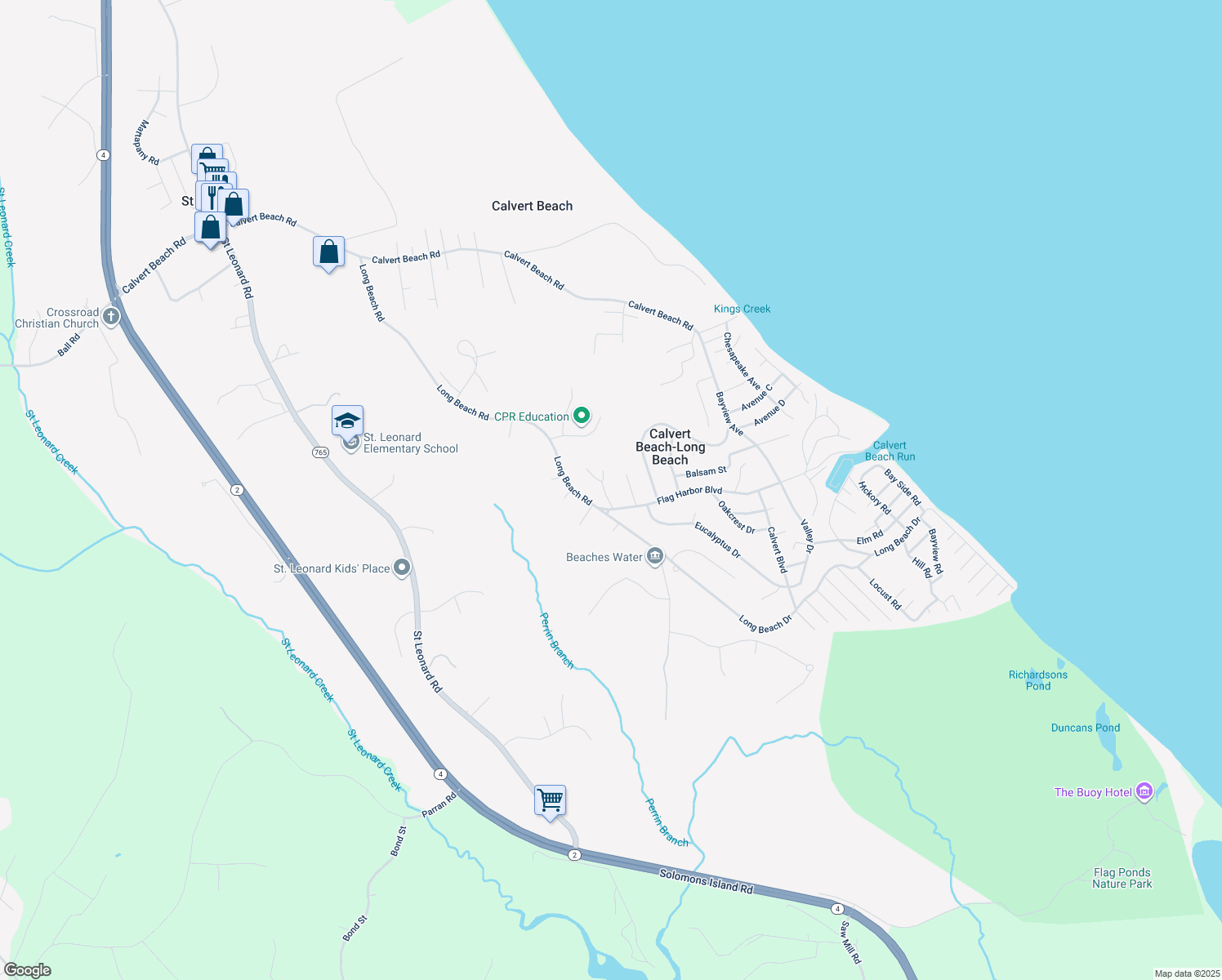 map of restaurants, bars, coffee shops, grocery stores, and more near 5664 Floral Circle in Saint Leonard