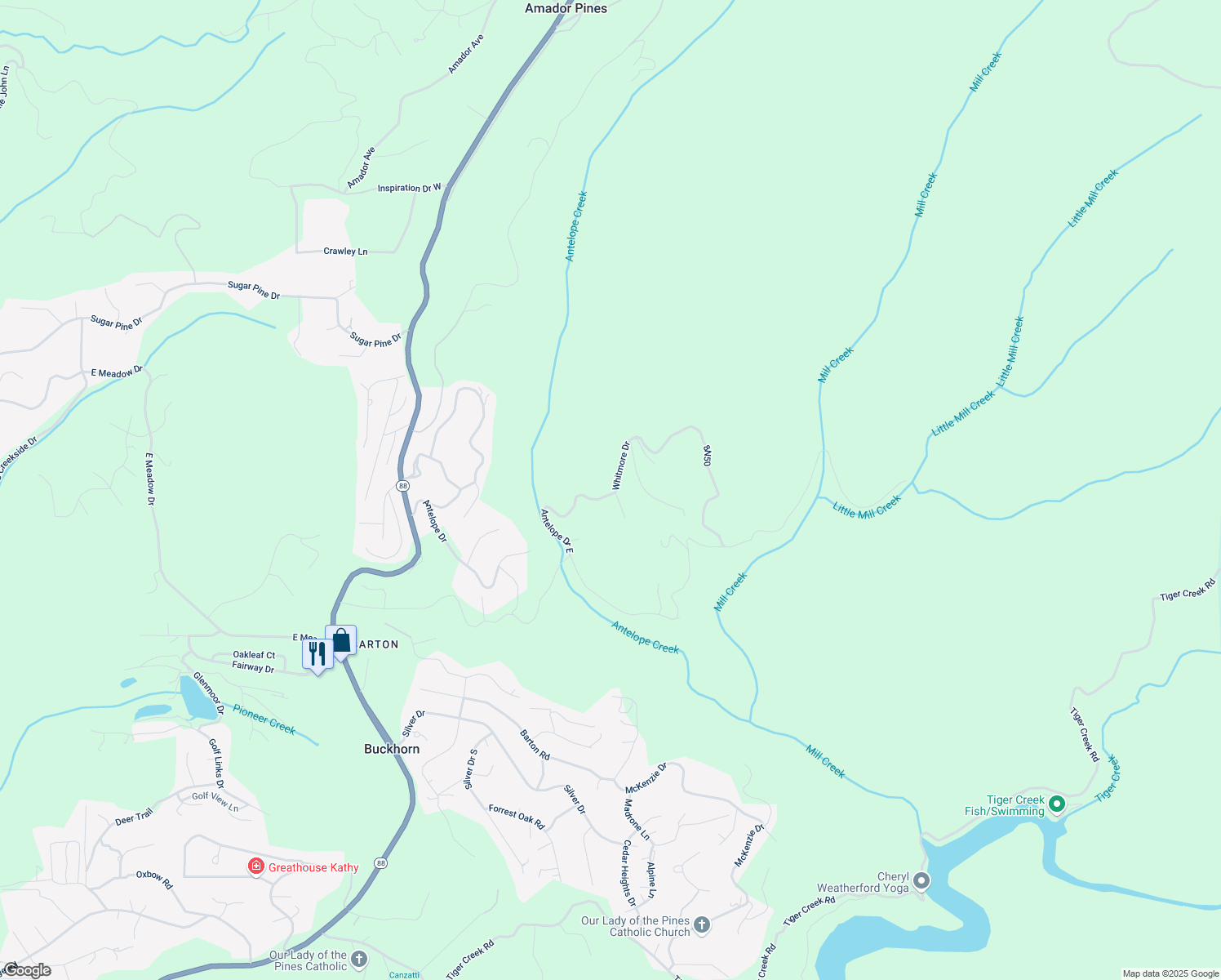 map of restaurants, bars, coffee shops, grocery stores, and more near 27415 Whitmore Drive in Pioneer
