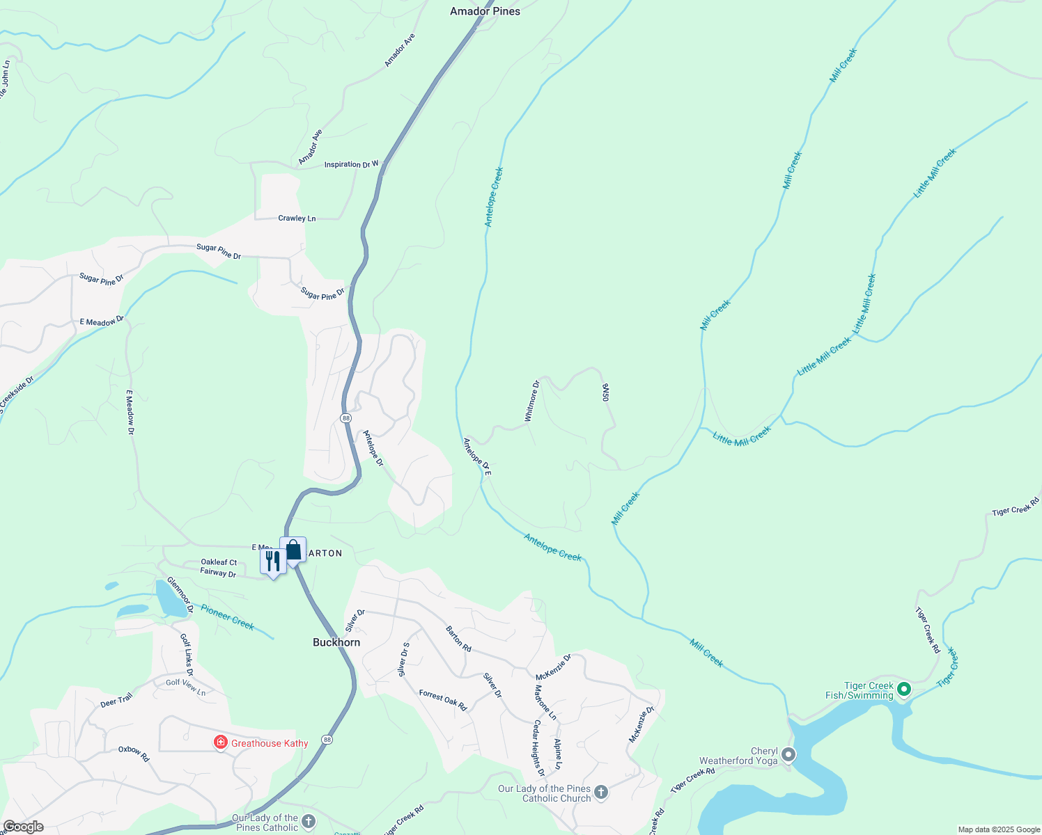 map of restaurants, bars, coffee shops, grocery stores, and more near 27415 Whitmore Drive in Pioneer