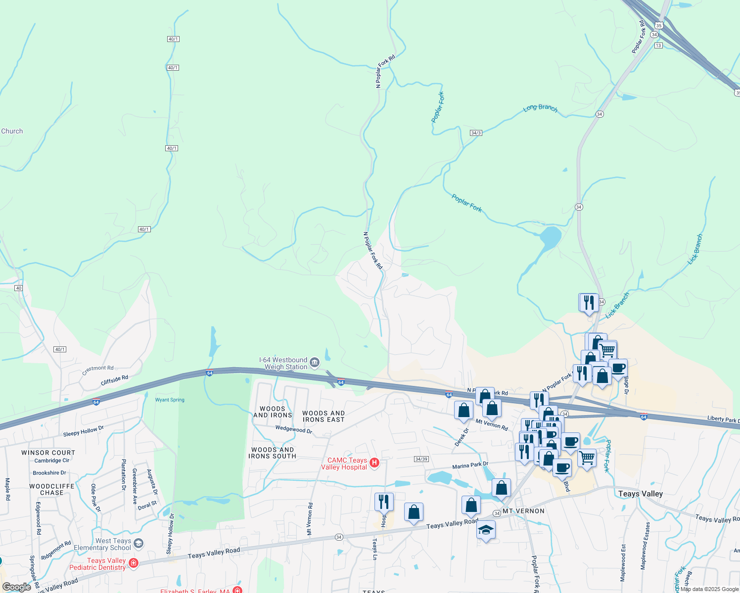 map of restaurants, bars, coffee shops, grocery stores, and more near 32 Poplar Hill in Hurricane