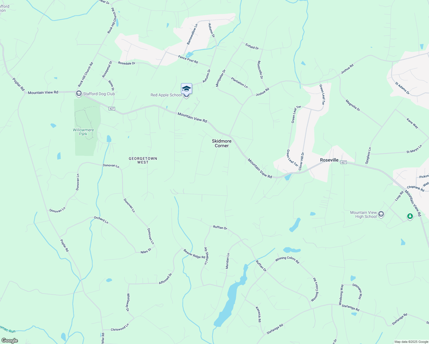 map of restaurants, bars, coffee shops, grocery stores, and more near 20 Carter Ln in Stafford