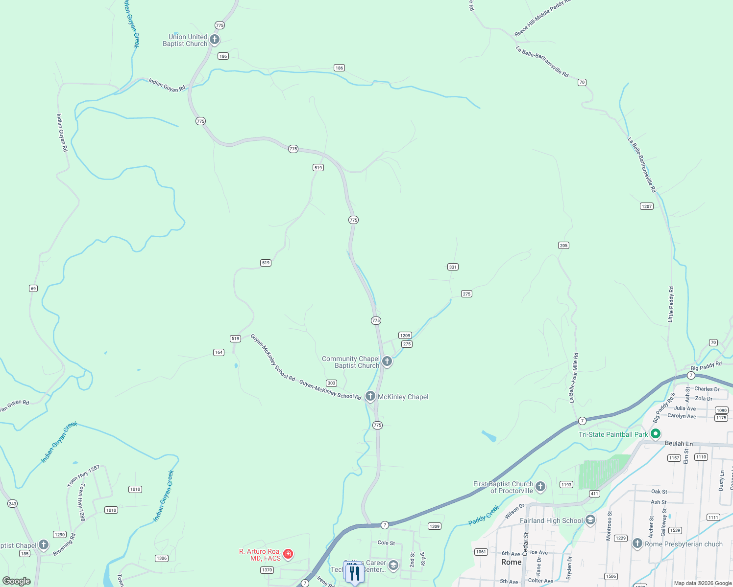 map of restaurants, bars, coffee shops, grocery stores, and more near 1899 Ohio 775 in Proctorville