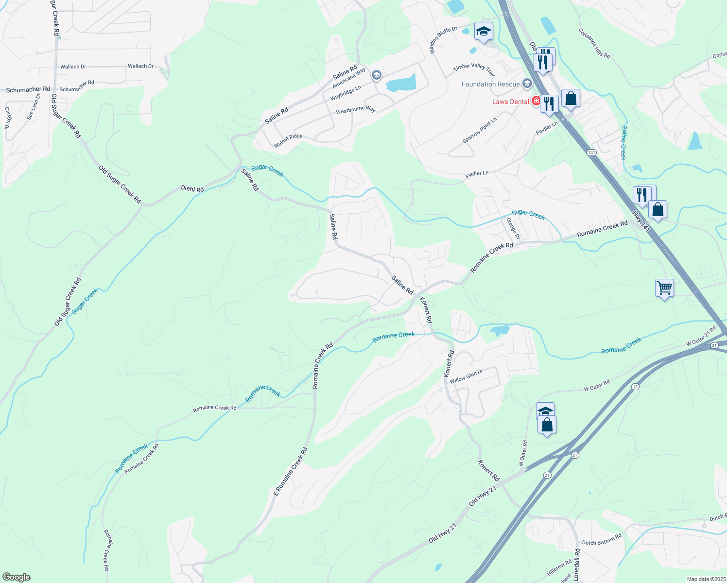 map of restaurants, bars, coffee shops, grocery stores, and more near 728 Shadow Pine Drive in Fenton