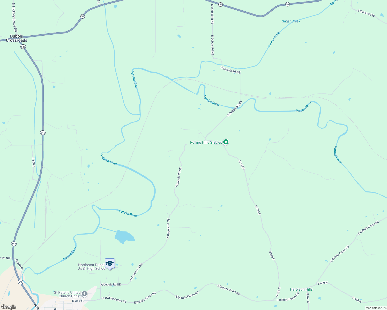 map of restaurants, bars, coffee shops, grocery stores, and more near 5834 North Dubois Road Northeast in Dubois