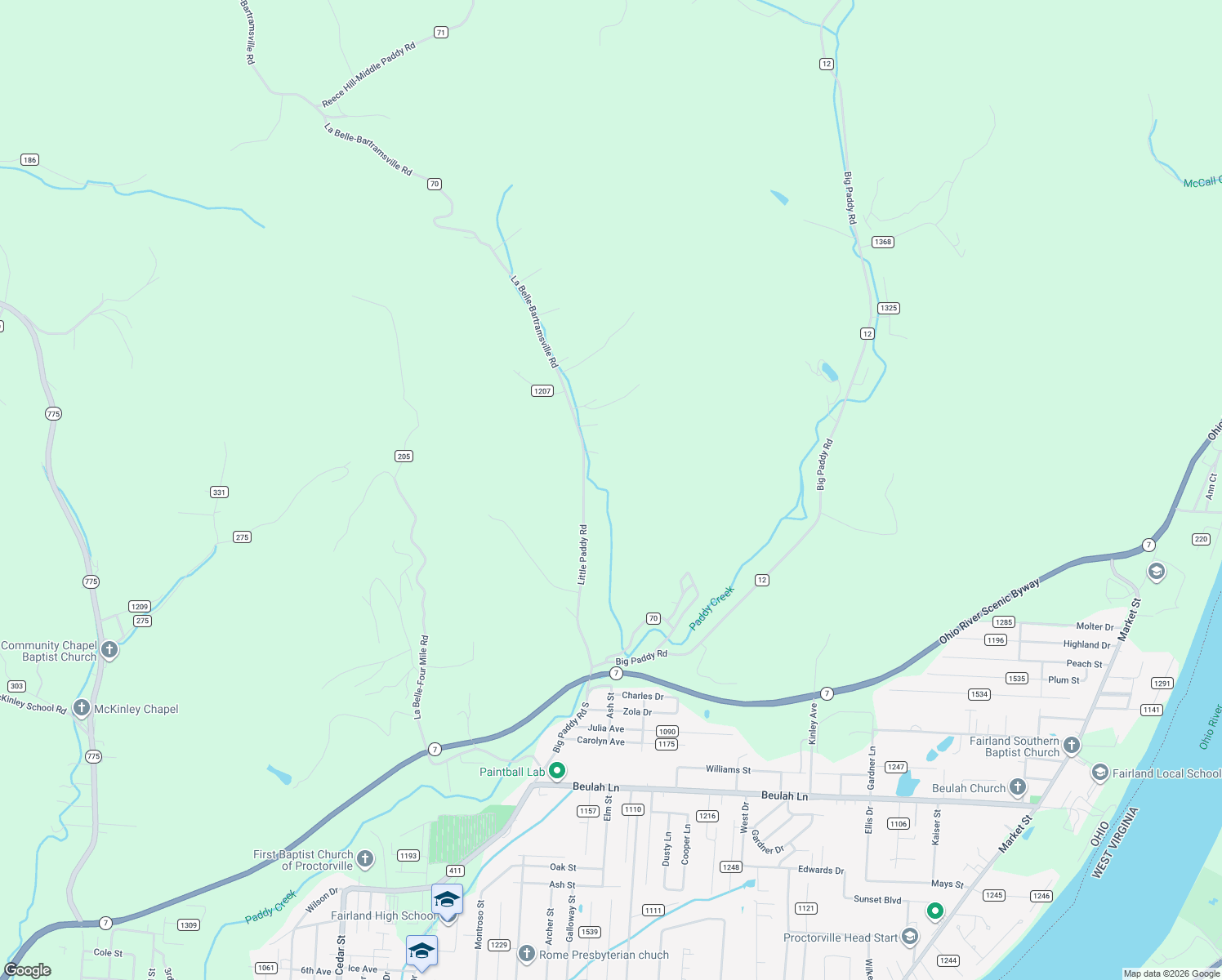 map of restaurants, bars, coffee shops, grocery stores, and more near 859 County Road 70 in Proctorville