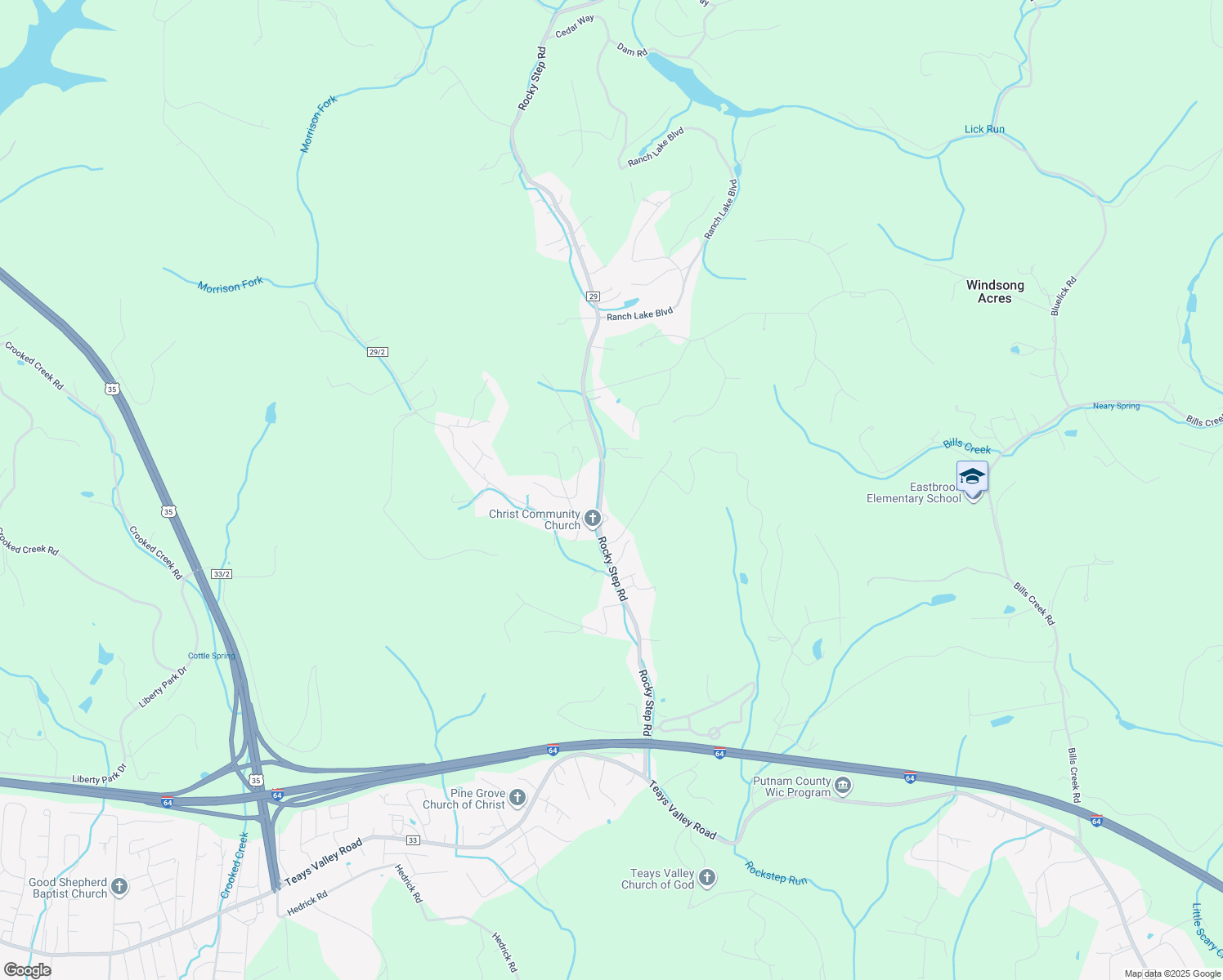 map of restaurants, bars, coffee shops, grocery stores, and more near 826 Rocky Step Road in Winfield
