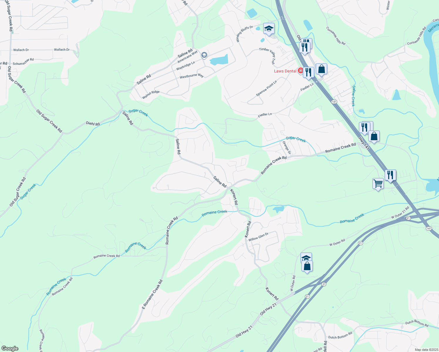 map of restaurants, bars, coffee shops, grocery stores, and more near 3130 Saline Road in Fenton