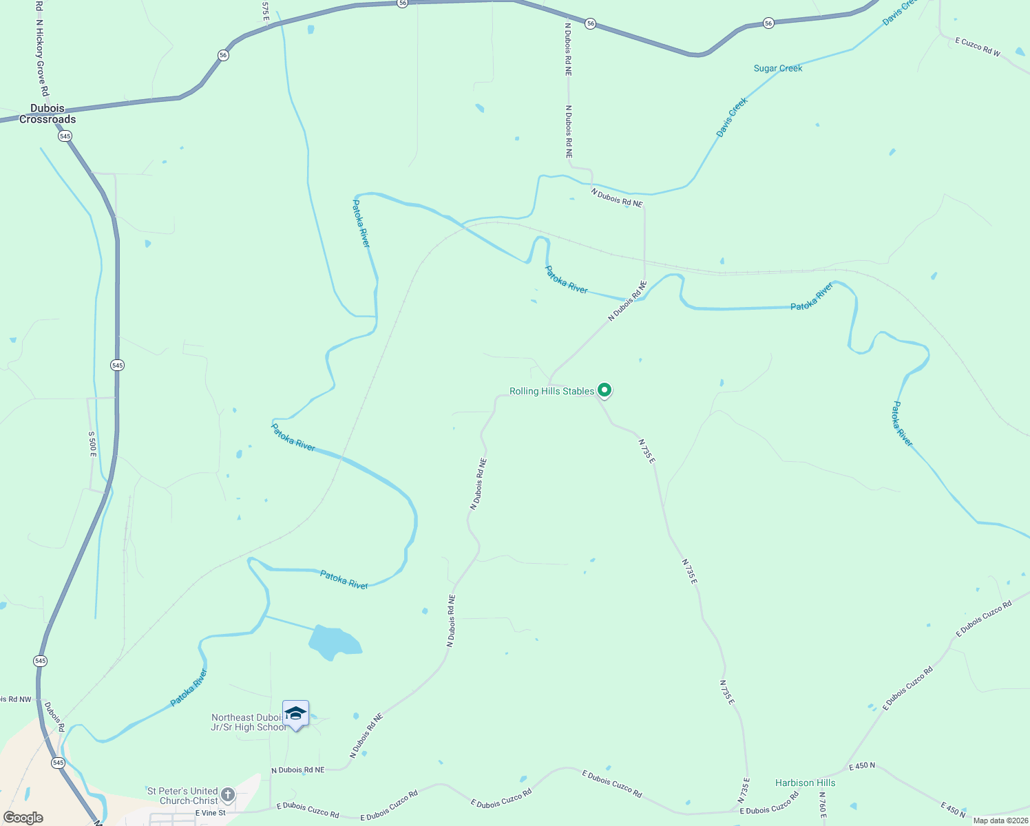 map of restaurants, bars, coffee shops, grocery stores, and more near 5834 North Dubois Road Northeast in Dubois