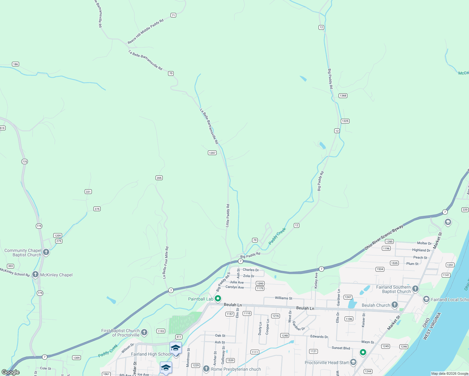 map of restaurants, bars, coffee shops, grocery stores, and more near 859 County Road 70 in Proctorville