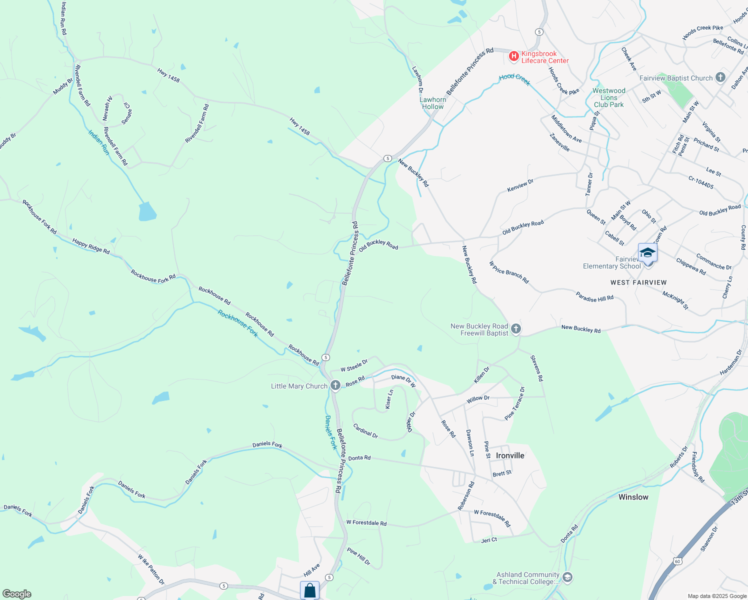 map of restaurants, bars, coffee shops, grocery stores, and more near 1601-1799 West Felty Road in Ashland