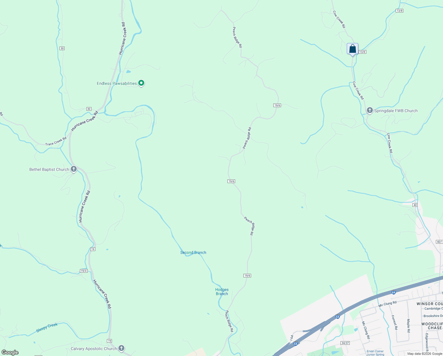 map of restaurants, bars, coffee shops, grocery stores, and more near 2144 Peach Ridge Road in Hurricane