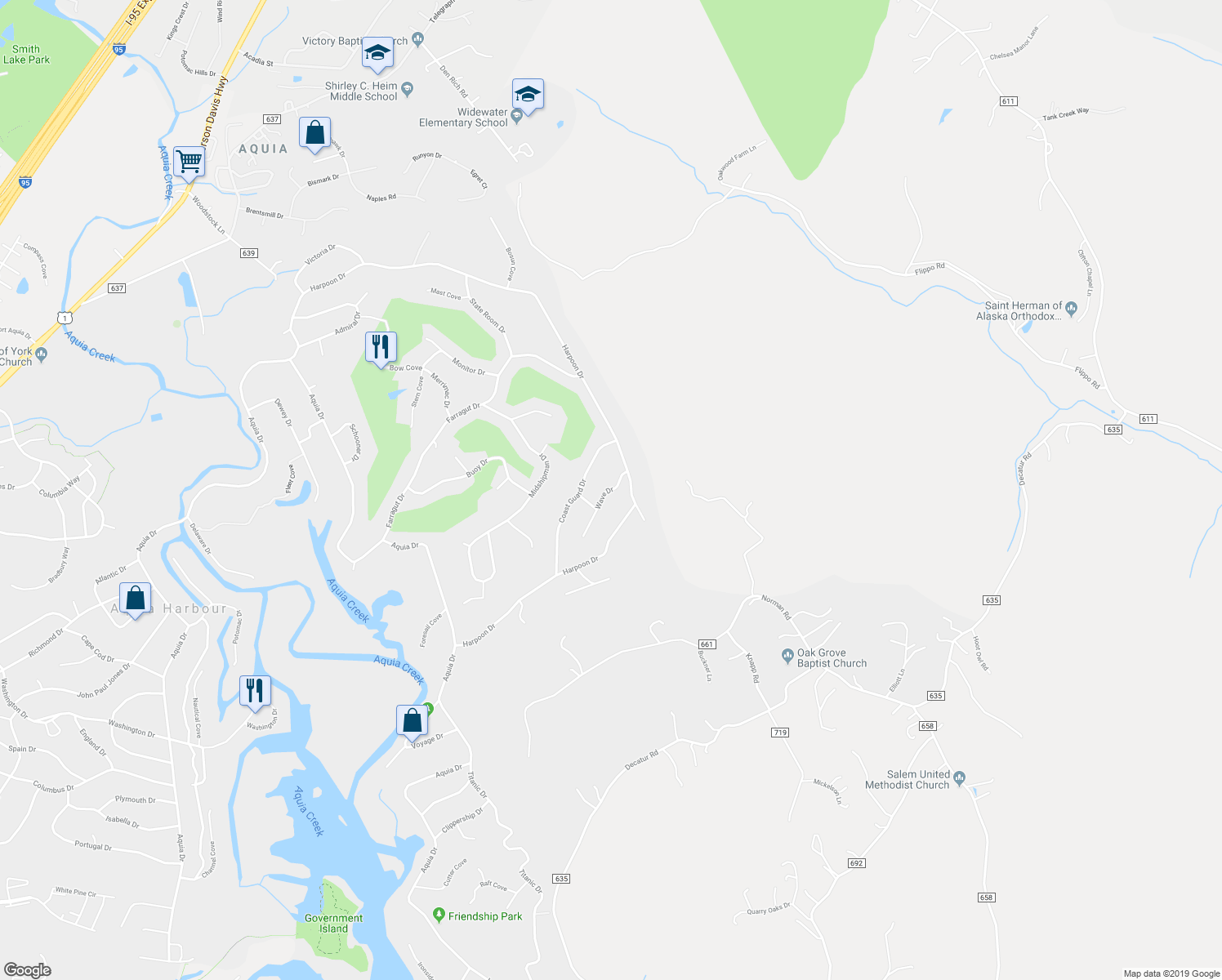 map of restaurants, bars, coffee shops, grocery stores, and more near 2003 Wave Drive in Stafford