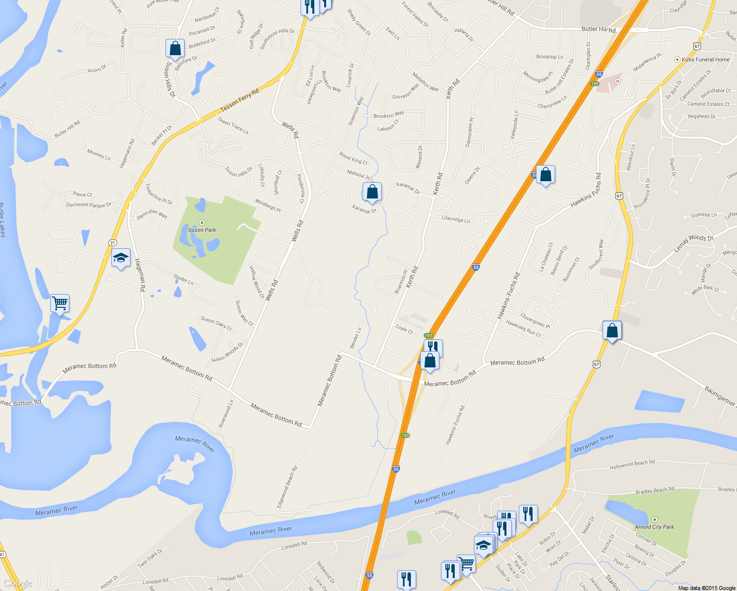 map of restaurants, bars, coffee shops, grocery stores, and more near 4658 Sienna Hills Place in St. Louis