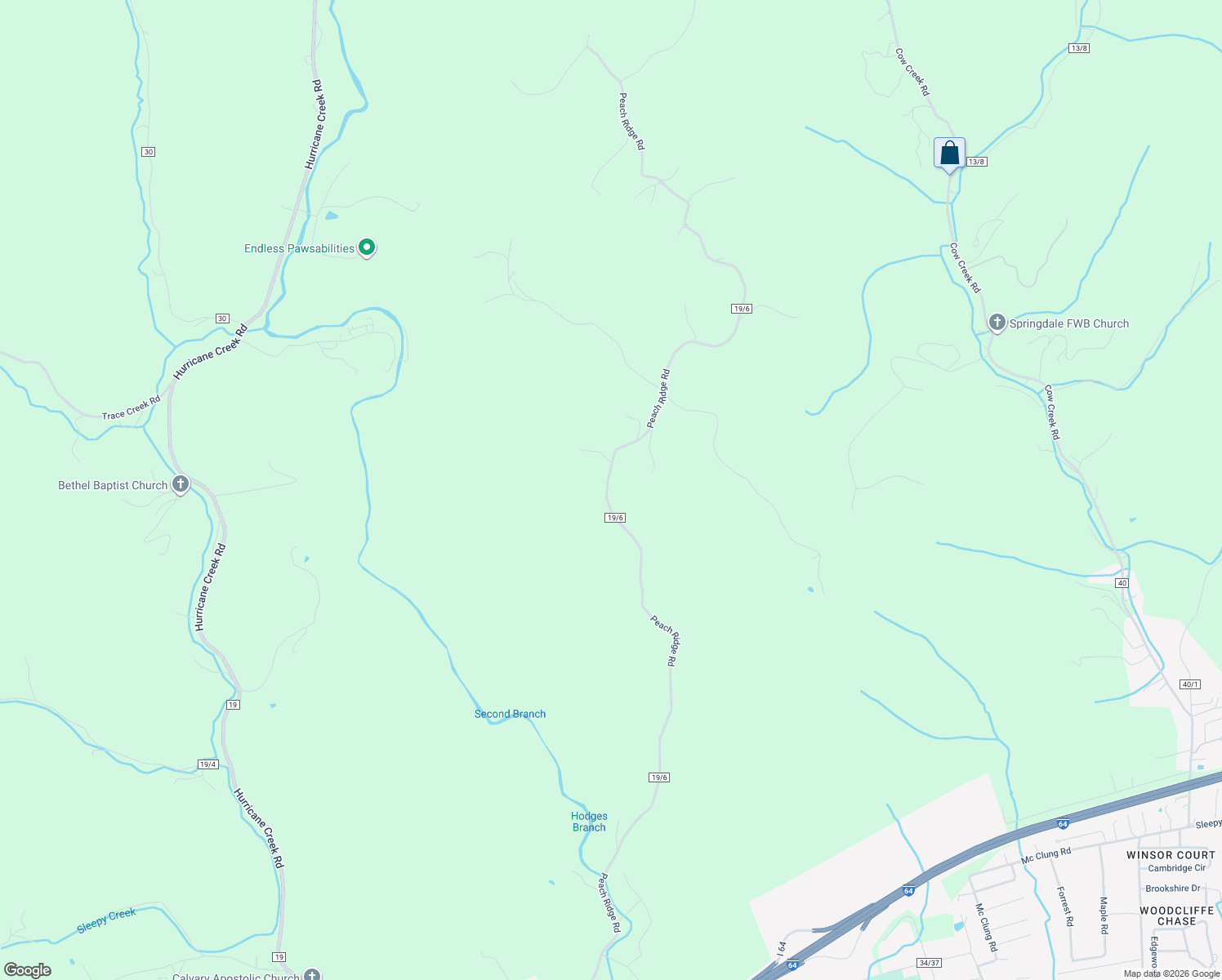 map of restaurants, bars, coffee shops, grocery stores, and more near 2144 Peach Ridge Road in Hurricane