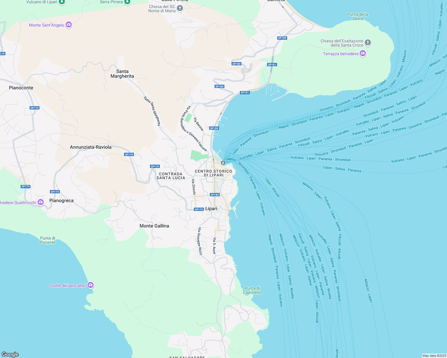 map of restaurants, bars, coffee shops, grocery stores, and more near Via 24 Maggio in Lipari