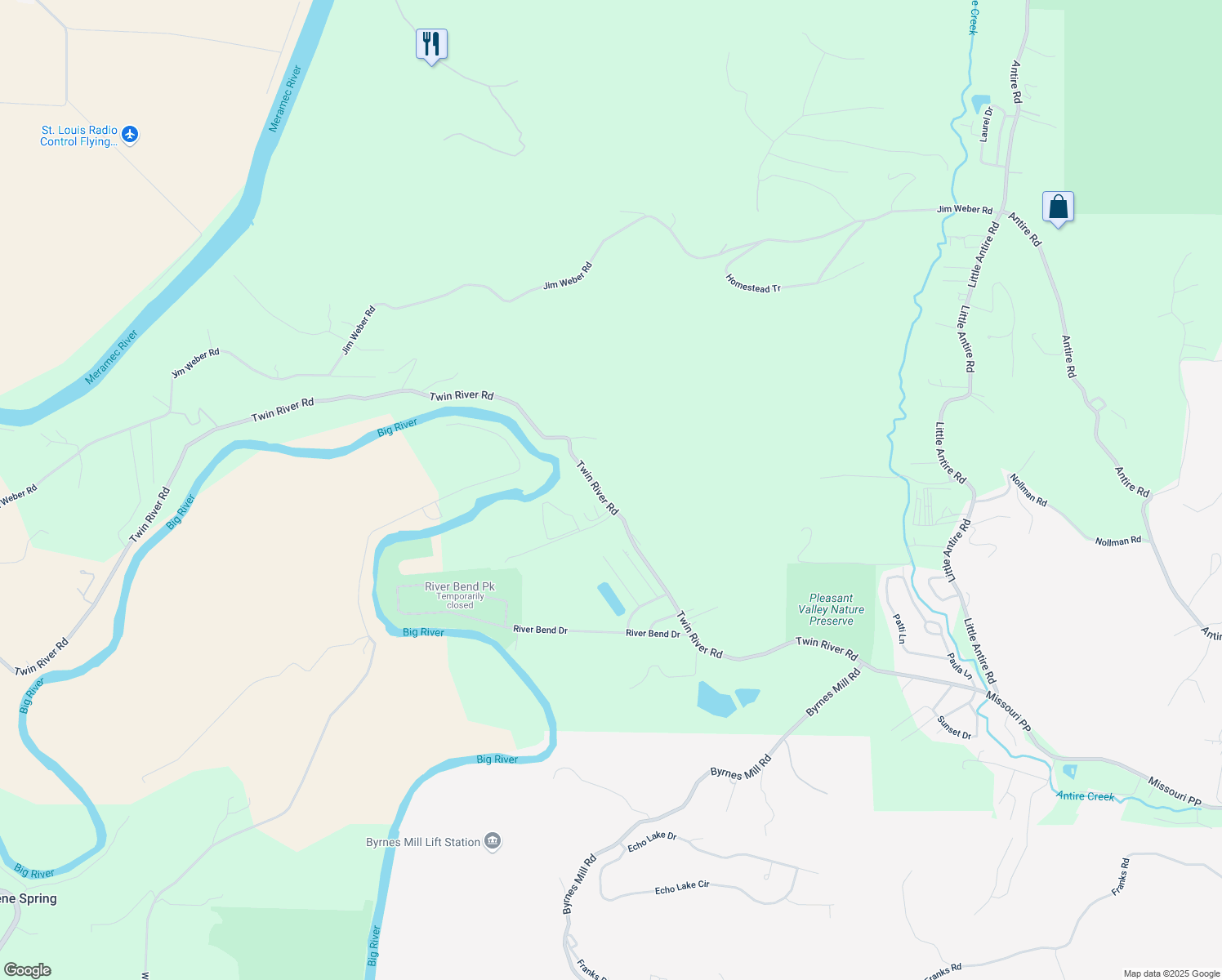 map of restaurants, bars, coffee shops, grocery stores, and more near 7063 Twin River Road in Eureka