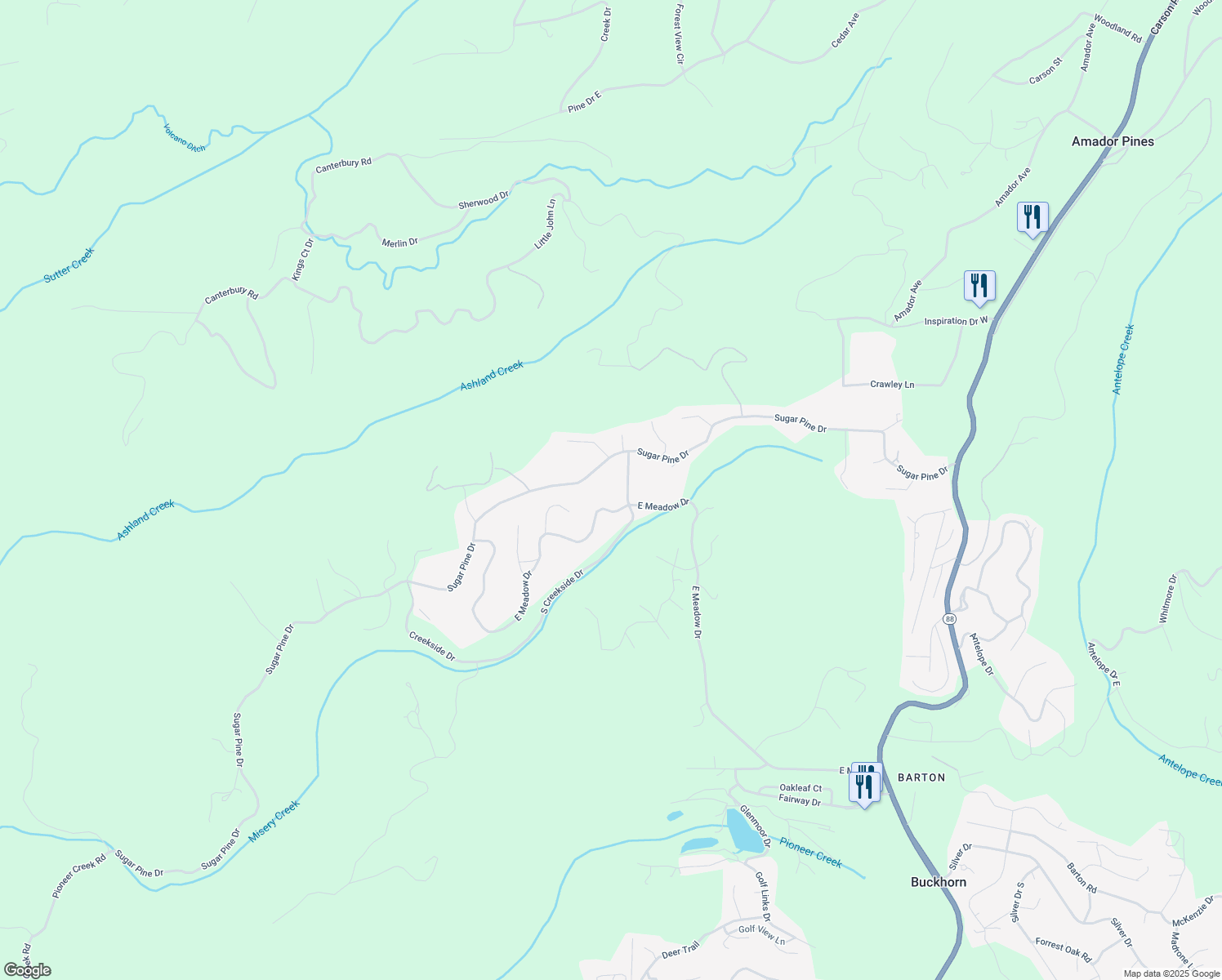 map of restaurants, bars, coffee shops, grocery stores, and more near 18109 North Meadow Drive in Pioneer