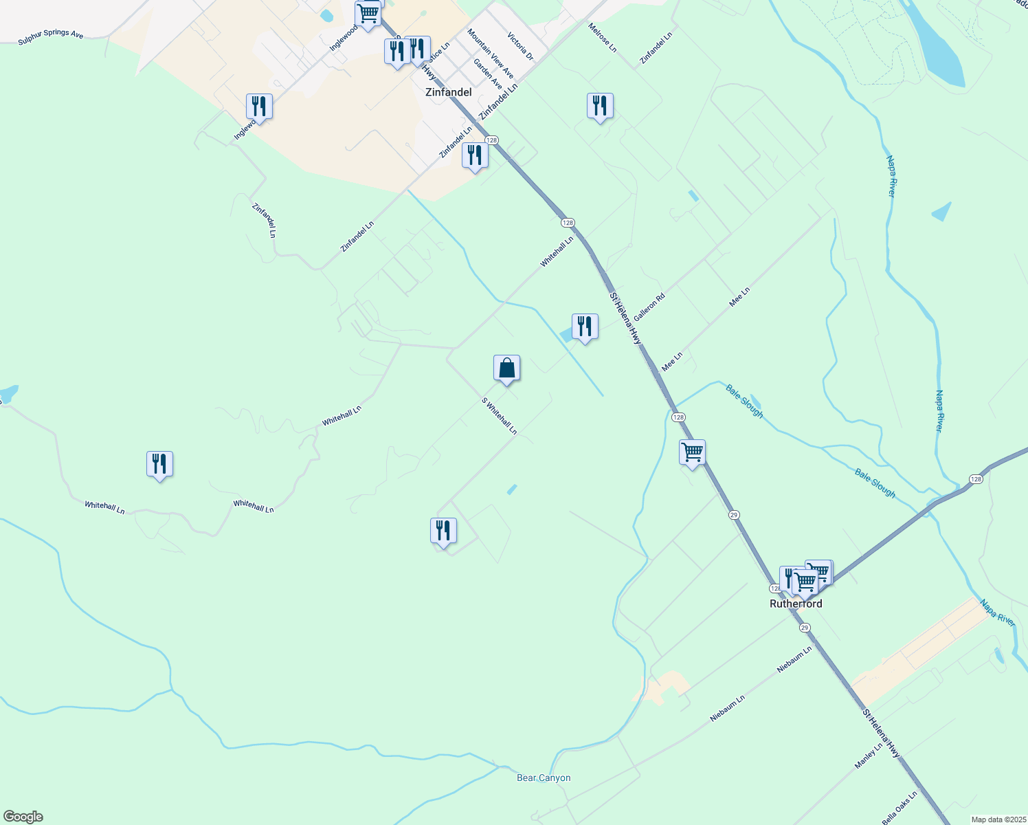 map of restaurants, bars, coffee shops, grocery stores, and more near 1480 S Whitehall Ln in St Helena