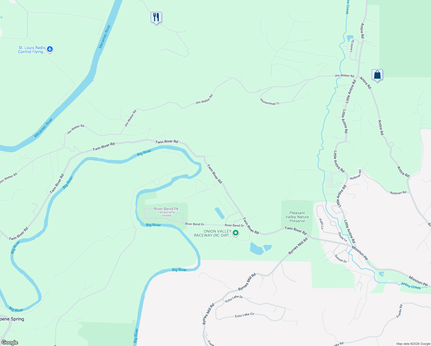 map of restaurants, bars, coffee shops, grocery stores, and more near 7063 Twin River Road in Eureka