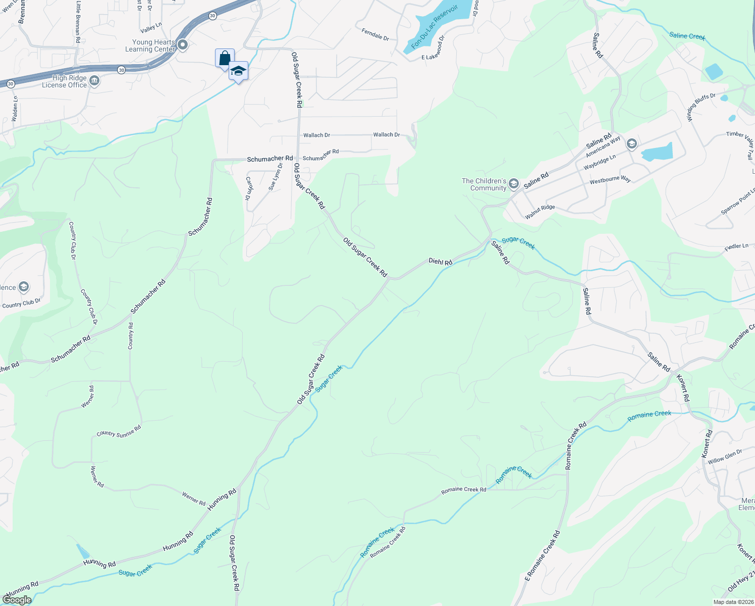 map of restaurants, bars, coffee shops, grocery stores, and more near 2516 Old Sugar Creek Road in Fenton