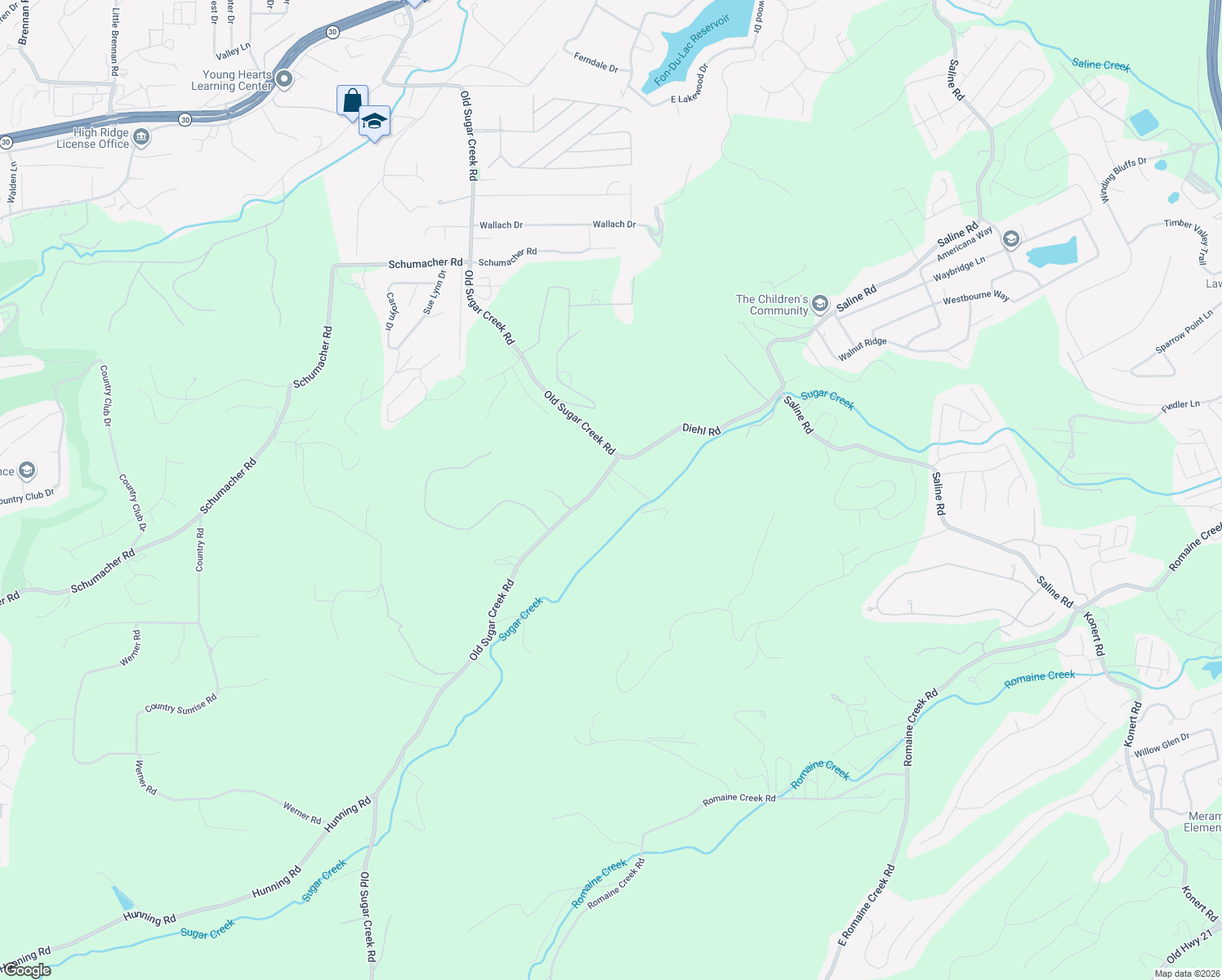 map of restaurants, bars, coffee shops, grocery stores, and more near 2516 Old Sugar Creek Road in Fenton