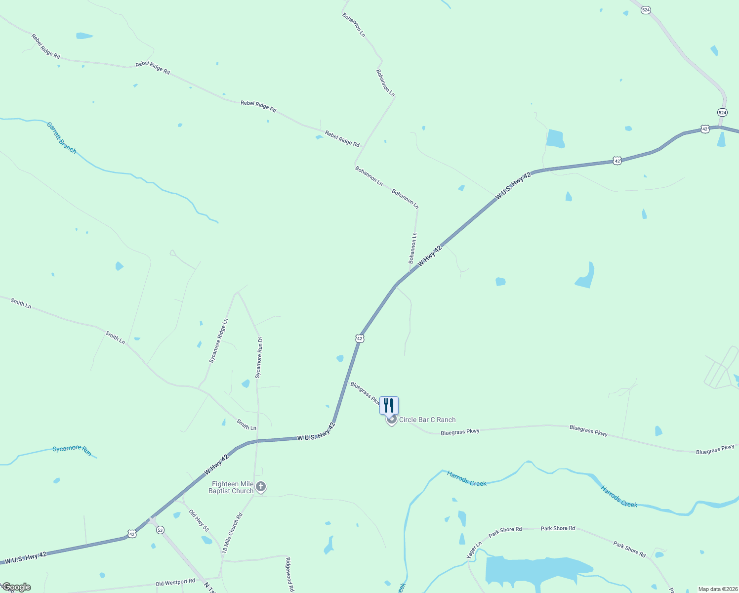 map of restaurants, bars, coffee shops, grocery stores, and more near 1523 West U.S. Highway 42 in La Grange