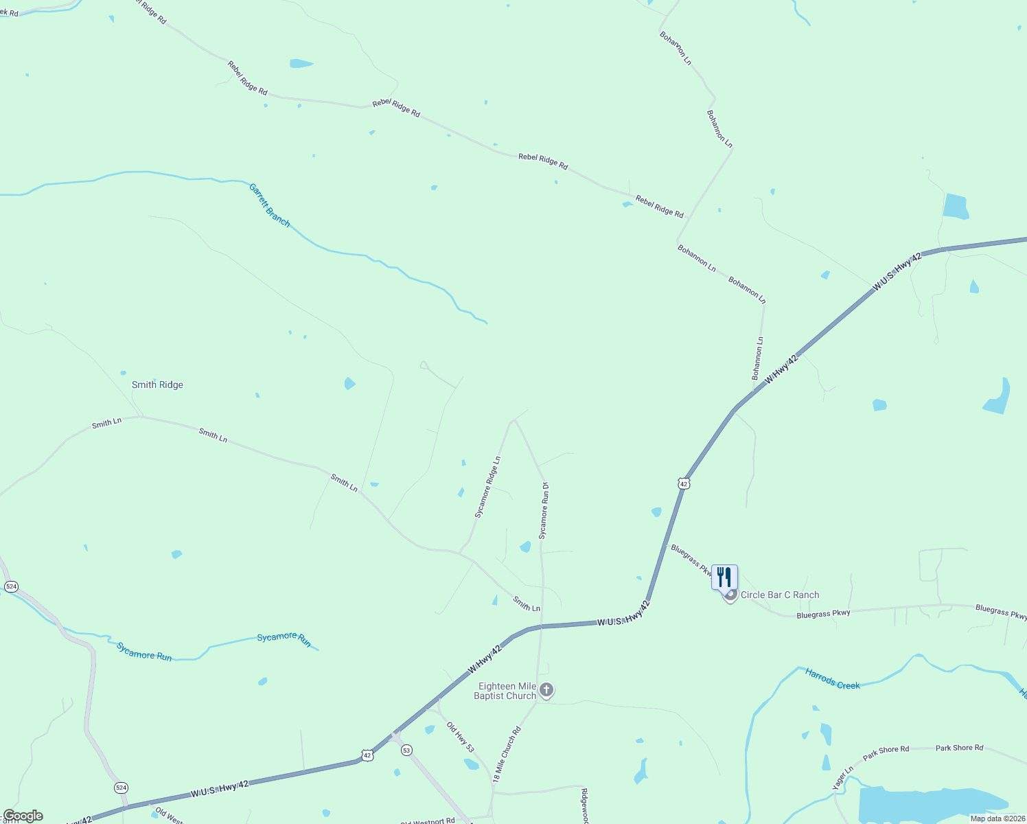map of restaurants, bars, coffee shops, grocery stores, and more near 5000 Sycamore Ridge Lane in La Grange