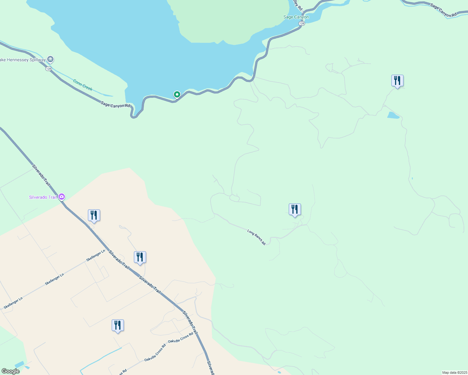 map of restaurants, bars, coffee shops, grocery stores, and more near 40 Long Ranch Road in St. Helena