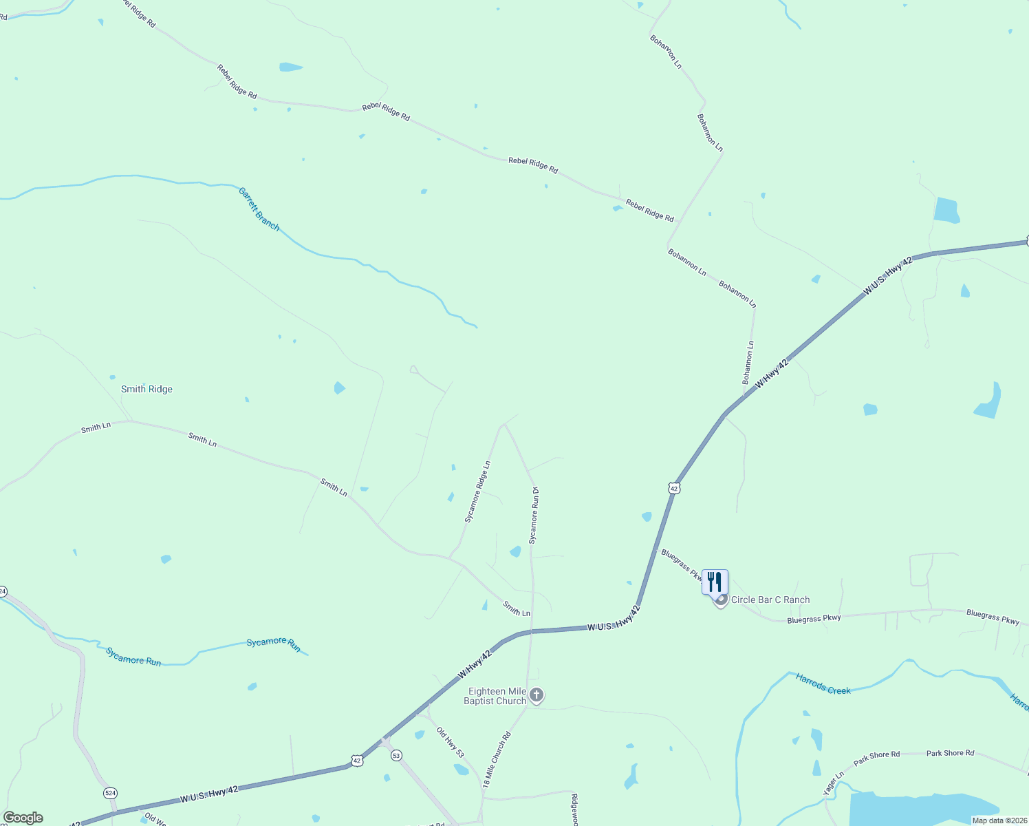 map of restaurants, bars, coffee shops, grocery stores, and more near 5002 Sycamore Ridge Lane in La Grange