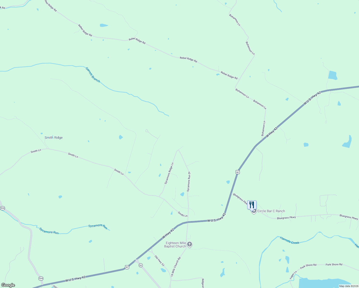 map of restaurants, bars, coffee shops, grocery stores, and more near 5002 Sycamore Ridge Lane in La Grange