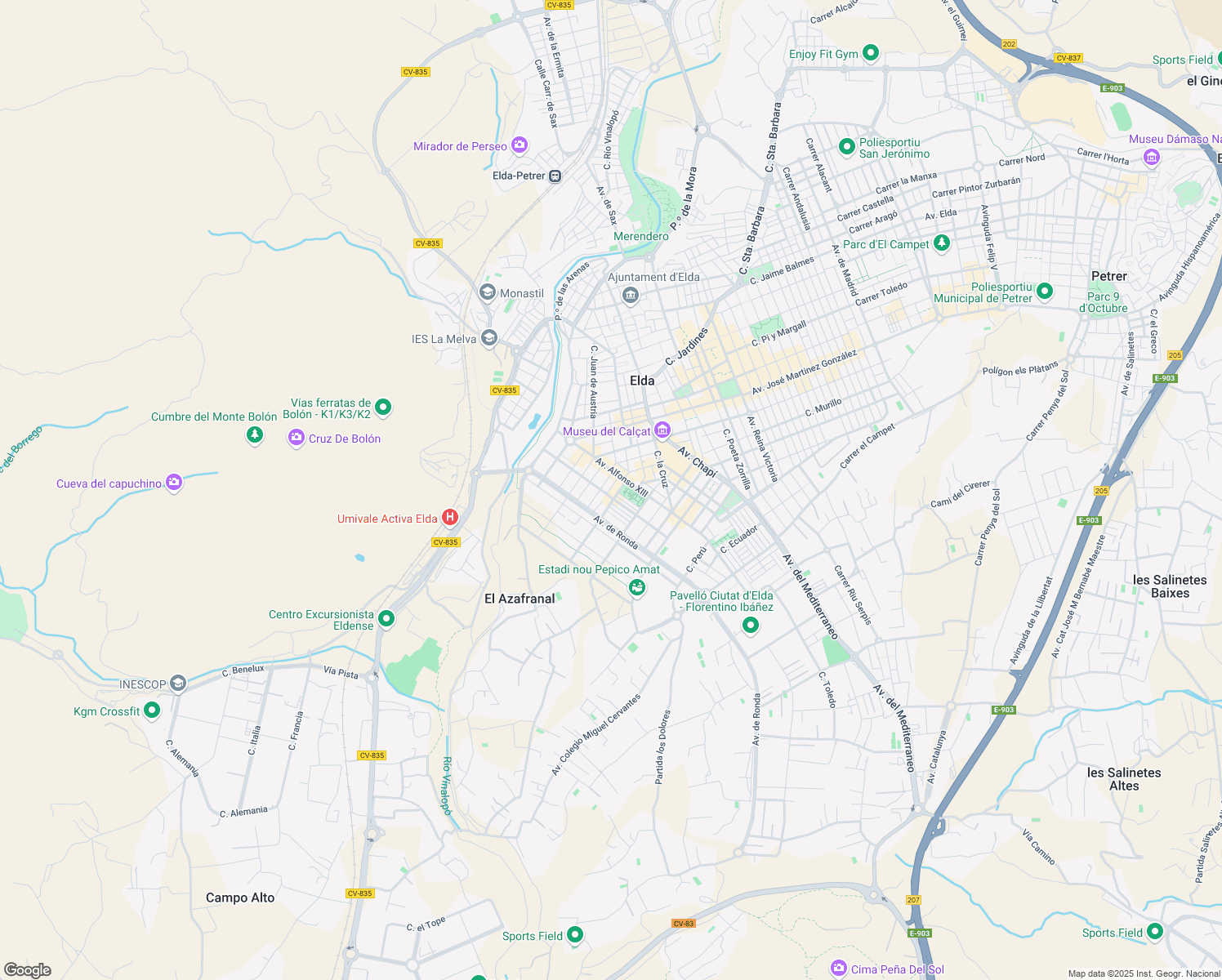 map of restaurants, bars, coffee shops, grocery stores, and more near 9 Calle San Quintín in Elda