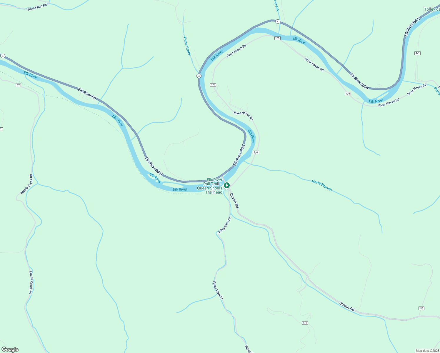 map of restaurants, bars, coffee shops, grocery stores, and more near 399 Elk River Rd N in Clendenin