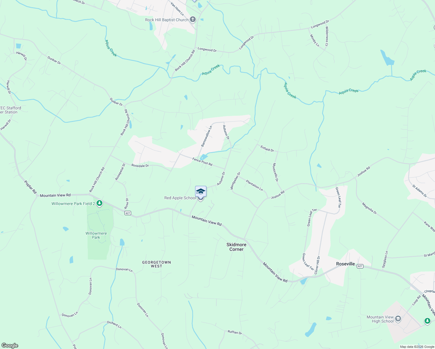 map of restaurants, bars, coffee shops, grocery stores, and more near 124 Autumn Dr in Stafford